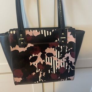 Anne Klein Black and Pink Floral Tote